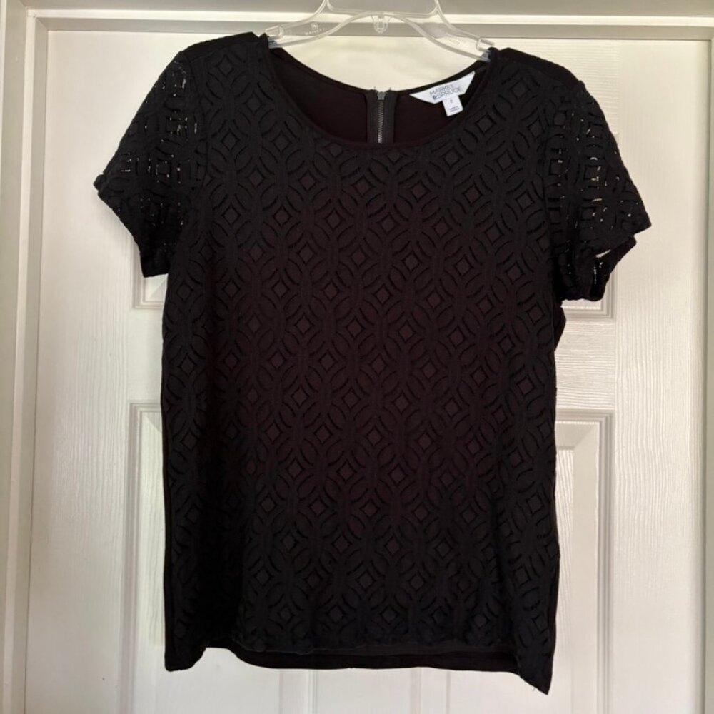 Market & Spruce black lace overlay top, M